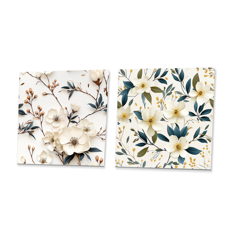 Nuri - Ensemble de 2 carrés à motif floral en métal, H 29 po x l 58 po