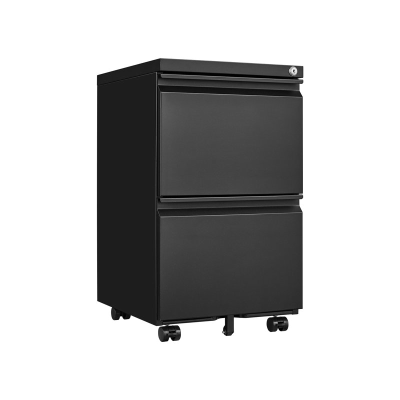 Classeur verrouillable à 2 tiroirs, armoire à roulettes en métal sous le bureau pour le bureau à domicile, convient aux formats lettre / légal / A4, noir, robuste et facile à entretenir, facile à entretenir