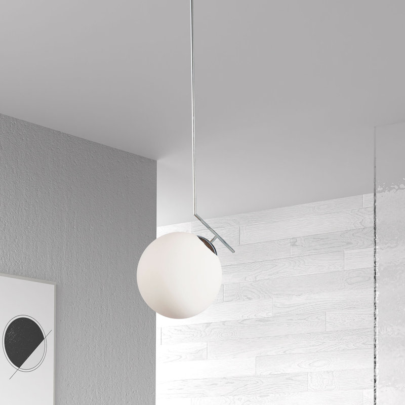 Orion 1 Light Single Globe Pendant, White/Chome