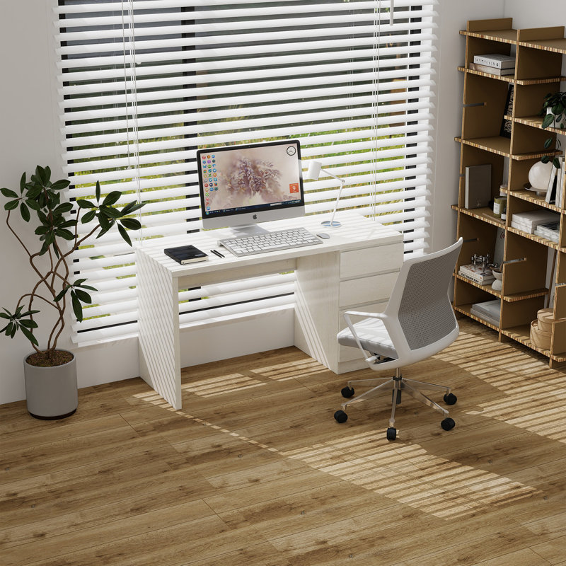 Bureau d'ordinateur 53 po avec tiroirs-classeurs, Blanc