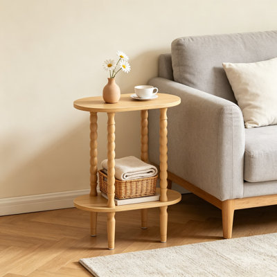 Table d'appoint étroite, table de bout ovale mince avec rangement ouvert, table de chevet peu encombrante pour les petits espaces, pieds de maison de campagne, meubles de salon et de chambre à coucher