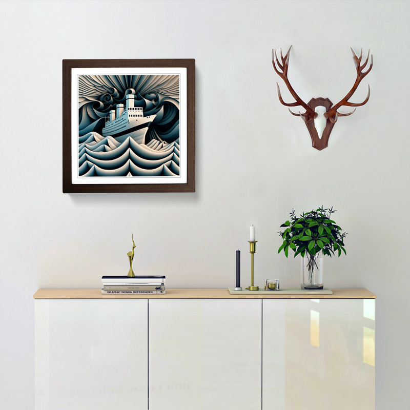 Ship On The Ocean Op No.1 - Single Picture Frame Print on Wood, Walnut