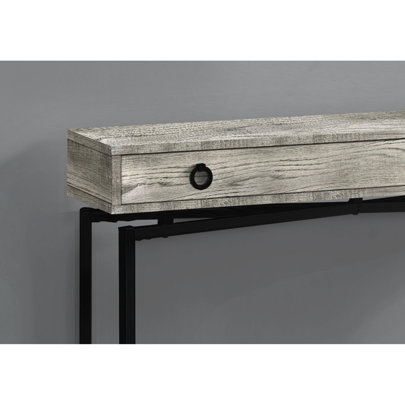 Table d'appoint contemporaine avec finition grise - Éléments décoratifs en métal noir - Poignée de tiroir de corridor en stratifié