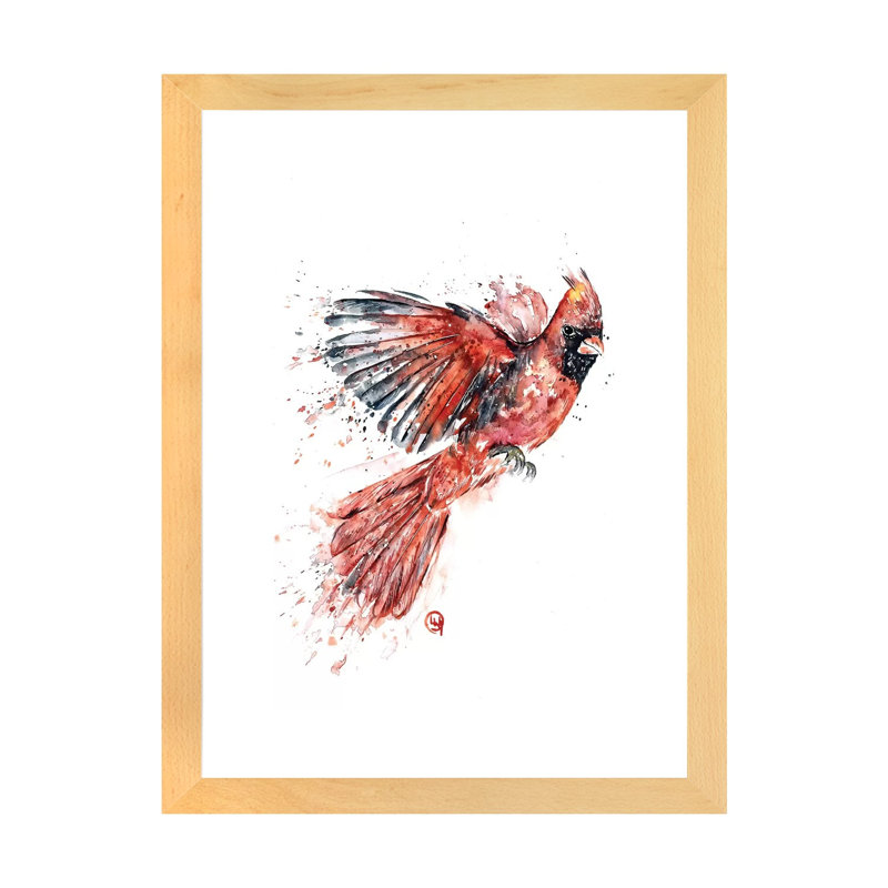 «Cardinal» par Lisa Whitehouse - impression d'art graphique, H 24 po x l 16 po x P 1 po, Papier encadré de bois naturel