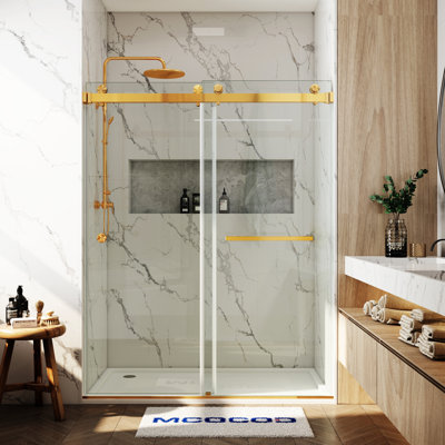 Opal Mirage MCOCOD 56-61" W x 79" H Double Sliding Smooth Sliding Anti-Collision Shower Door, 3/8" (10mm)Clear Glass