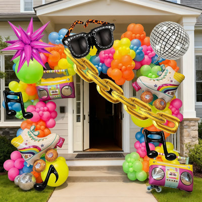 171 pièces 80 s 90 s disco thème fête décor arche ballon kit rétro disco radio lunettes de patin à roulettes note étoile ballons en aluminium Hip Hop fournitures d'anniversaire