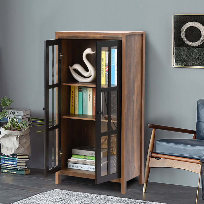 Armoire de rangement de style campagnard avec portes en verre Zaria