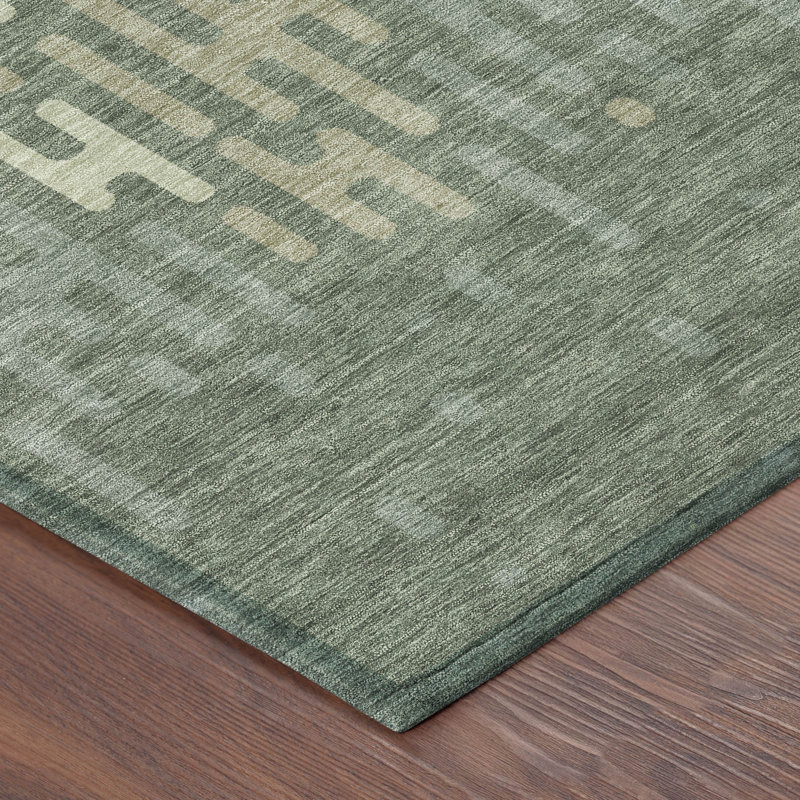 Tapis abstrait lavable à la machine intérieur / extérieur ACN2567, Basilic, 8 pi x 8 pi