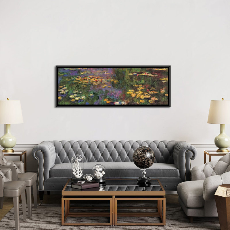 "Nymphéas" par Claude Monet - impression sur toile, H 20 po x l 60 po x P 1,5 po, Toile avec cadre noir