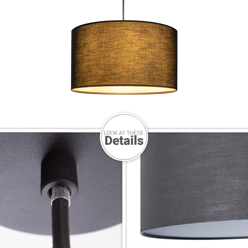 Drum pendant lamp 1-light Ishmeal, Black, Black, 21cm H x 38cm W x 38cm D