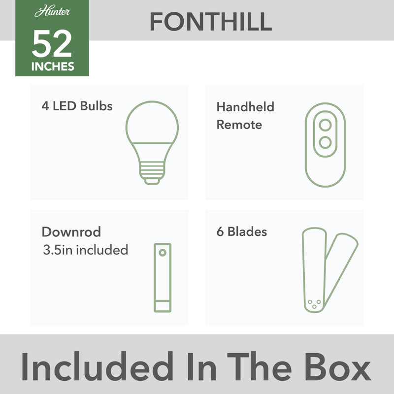 Hunter 52 Inch Fonthill ENERGY STAR® Hunterexpress Ceiling Fan With Lights And Remote, Black/Gray Wood, Brushed Nickel