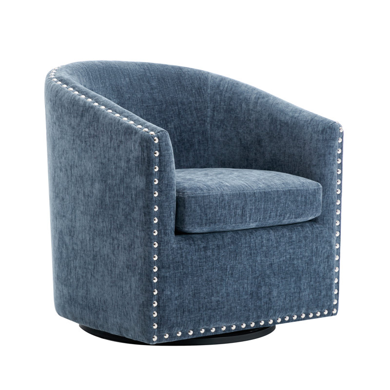 Fauteuil d'appoint pivotant en tissu Wanti, Mélange de polyester bleu