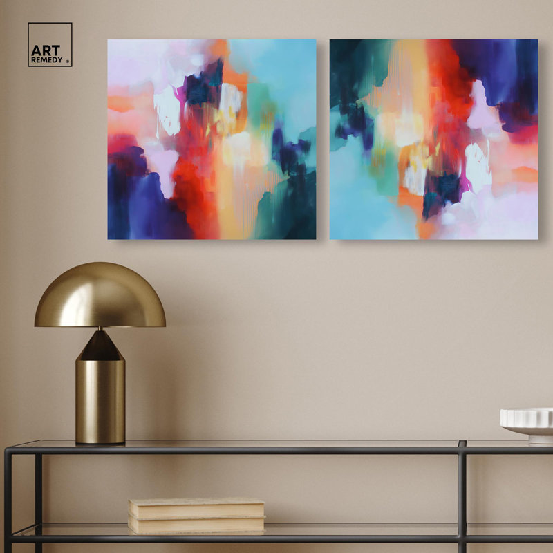 «Emberglow II», ensemble de toiles abstraites par Art Remedy, Toile tendue, H 16 po x l 16 po