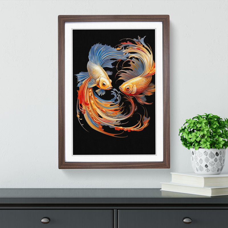 Fish Modern - Framed Print, 64cm H x 46cm W x 2cm D, Walnut