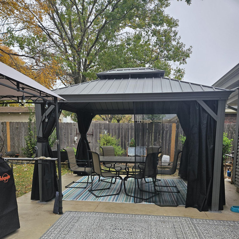 PURPLE LEAF 10' X 12' Patio Hardtop Gazebo Aluminum Outdoor Gazebo with Double Galvanized Steel Roof for Deck Backyard All Weather Outdoor Pavilion Curtain and Netting Included, Light Grey