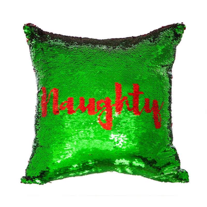 Sequined Cotton Blend Reversible Throw Pillow