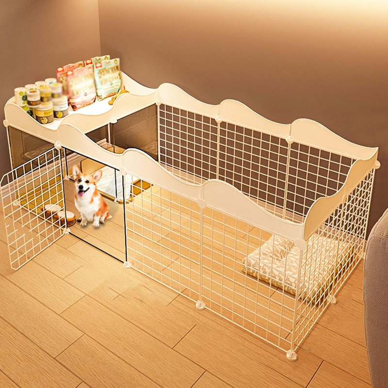 Parc pliable pour animaux de compagnie avec tablette de rangement - aire de jeu intérieure portable et organisateur