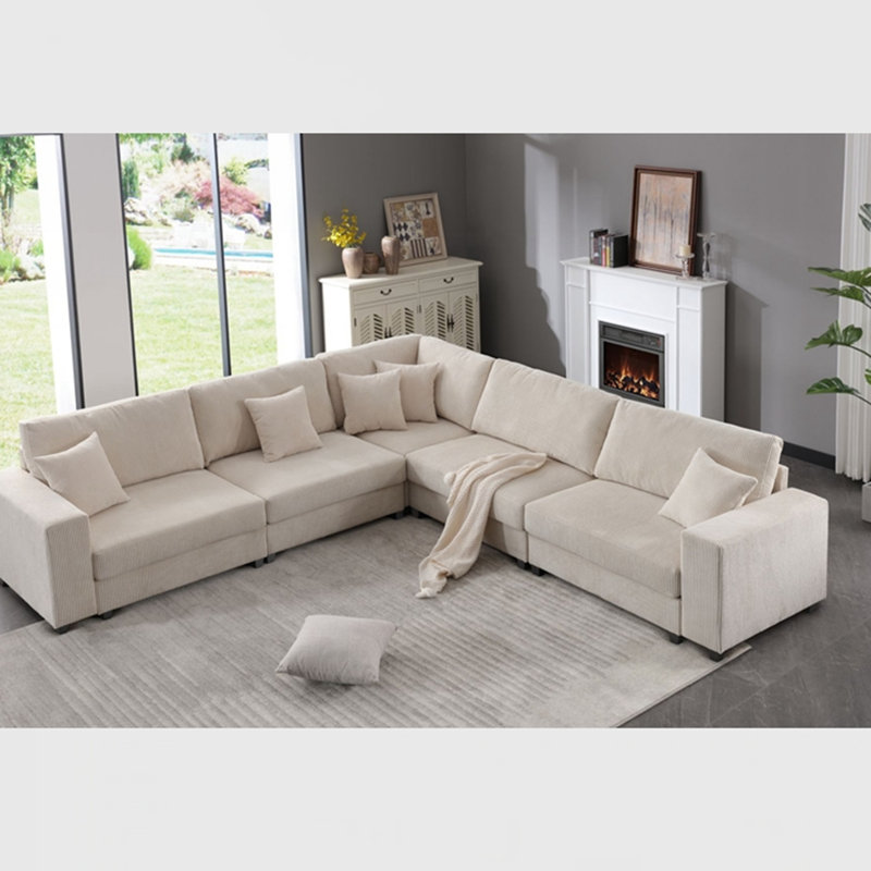 Darisley Modular Corduroy Sectional, Beige Corduroy, 117.2'' W