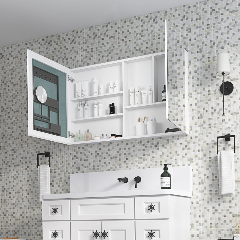 Pharmacie pour salle de bain avec cadre à miroir biseauté l 48 po x H 30 po, H 30 po x l 48 po x P 4,8 po