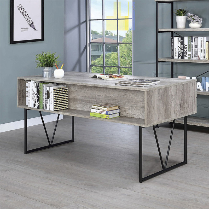 4-Drawer Writing Desk In Grey Driftwood And Black, Gray