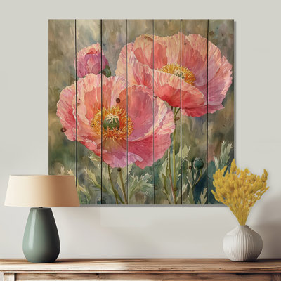Summer Peony In The Breeze - Poppies Wood Wall Art - On Natural Pine Wood