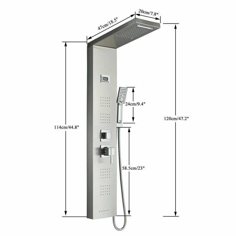 Panneau de douche DEL 47,2 po avec pomme de douche double