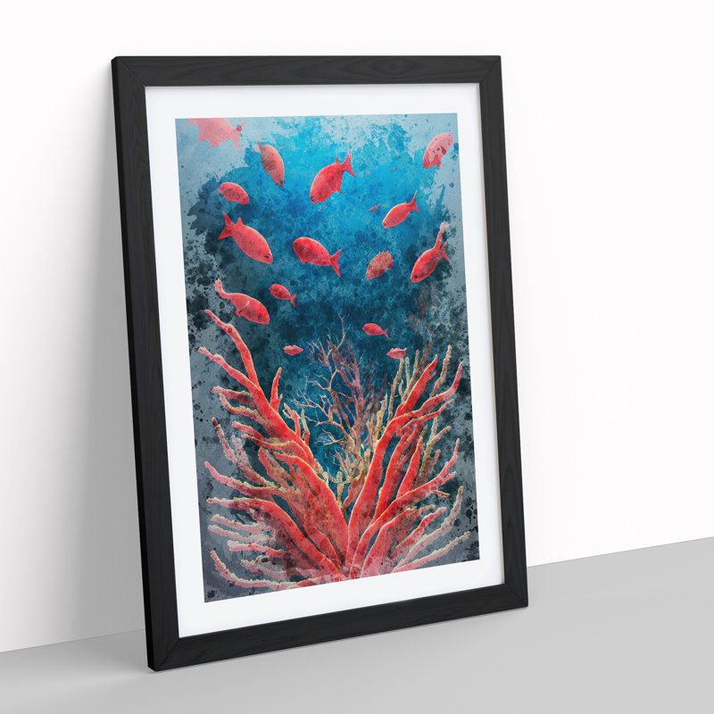 Fish By The Coral Reef - Framed Print, Black, 64cm H x 46cm W x 2cm D