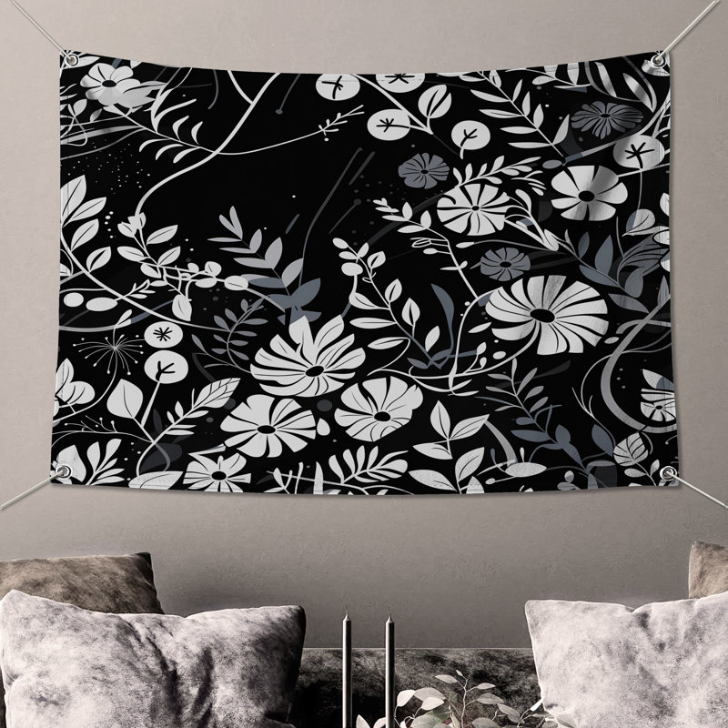 Tapisserie murale florale - Décoration murale à motif, 68 po H x 80 po L avec 4 œillets