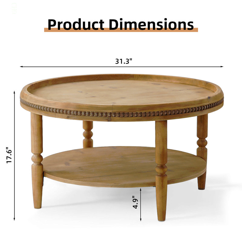 Table basse ronde de 31,3 po avec étagère de rangement Boho