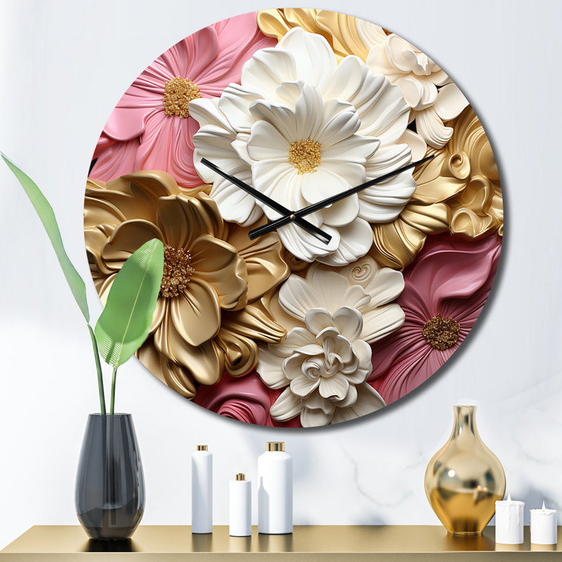 Horloge murale liquide en métal blanc et rose clair II, Moyenne