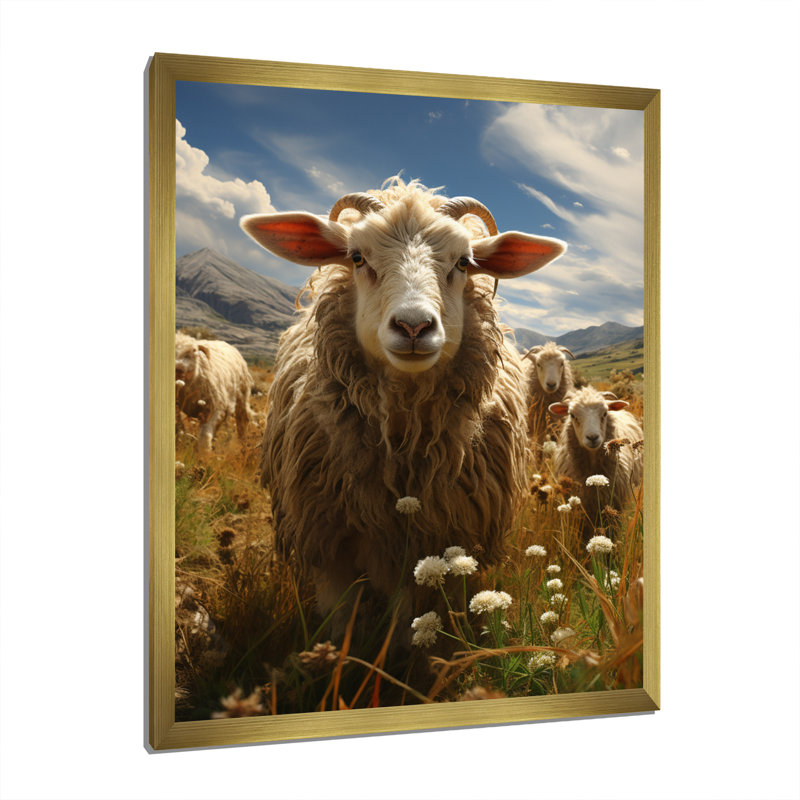 Sheep Harmony In Herd - animaux, impressions sur toile, H 40 po x l 30 po x P 1,5 po, Encadrement doré