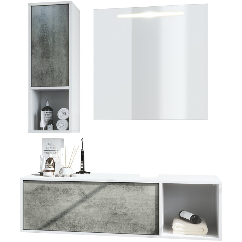Jezelle Bathroom Storage Furniture Set, Dark concrete effect, No washbasin, no tap