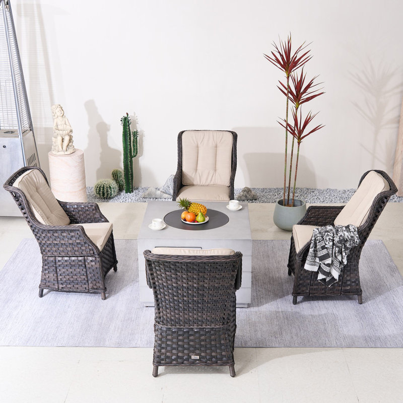 Ensemble de conversation d'extérieur pour 4 personnes avec coussins Nouriah, Beige, Brun