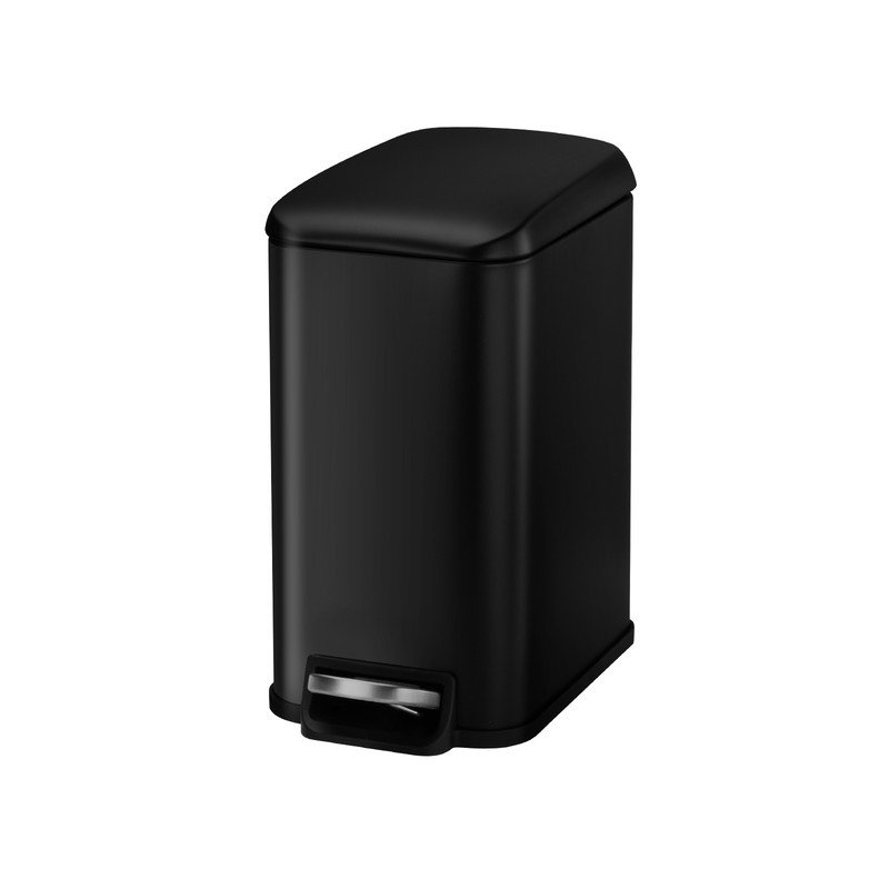 1.6 Gallon Space-Saving  Black Bathroom Trash Can, Step-On with Soft Close, Ideal for Kitchen & Dorm