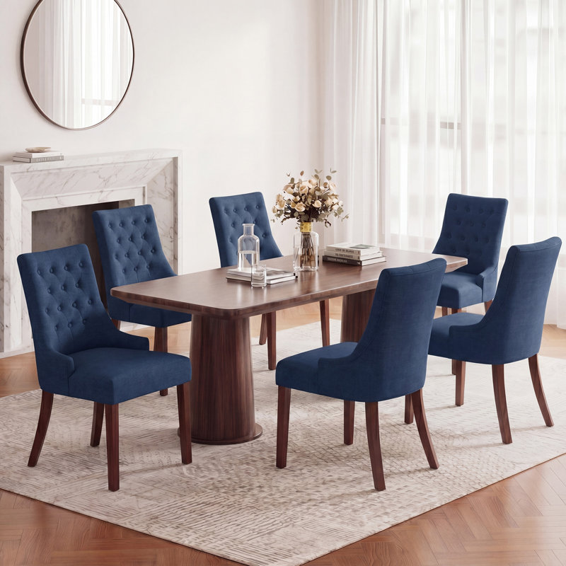 Parsons Upholstered Dining Chair Tufted  Soild Wood Side Chair, Blue