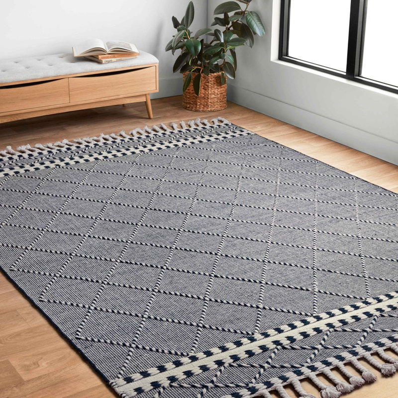 Tapis gris en laine noué à la main Isidore, Rectangle 5 pi x 7 pi 6 po