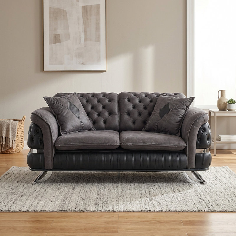 Causeuse Gfield Luxury, Argent argent, Noir