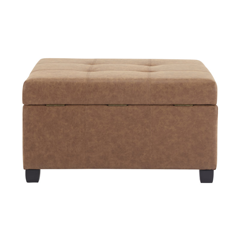 34" Wide PU Leather Tufted Square Cocktail Ottoman with Storage, Brown