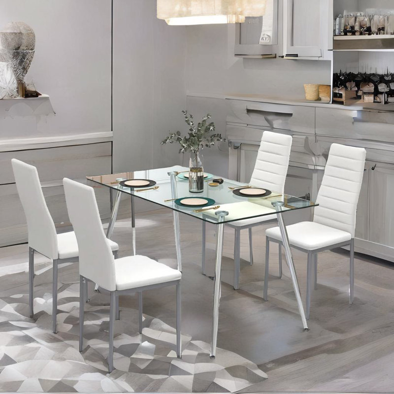 Anayeli Glass Top Metal Base Dining Table