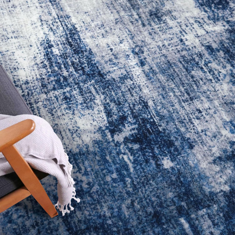 Tapis lavable, tapis modernes antidérapants et antidérapants pour salon et chambre à coucher, Marine / Gris / Blanc