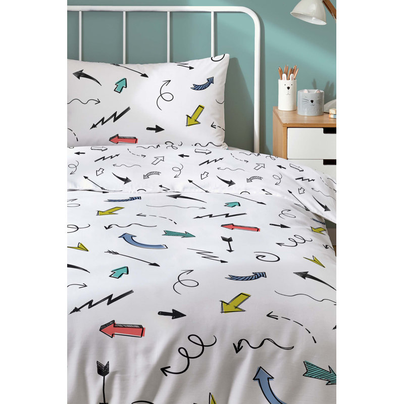 Glorimar White/Blue/Orange 132 TC Reversible Duvet Cover Set with Pillowcases Quilt Cover Soft and Breathable