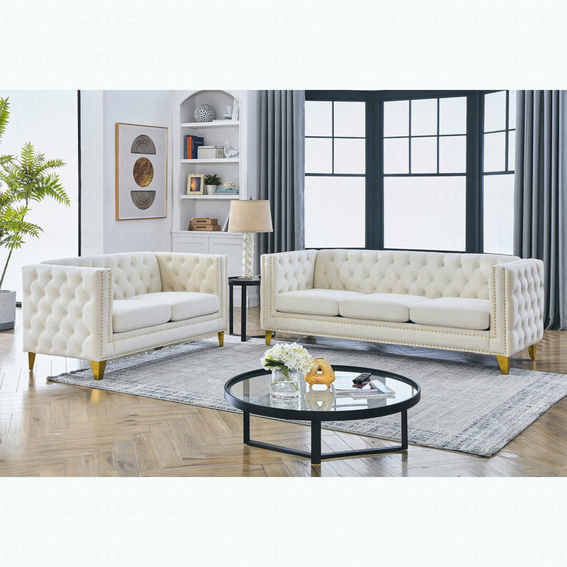 Canapé 3 places + 2 places. VELOUR BEIGE