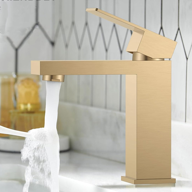 Single Hole Bathroom Sink Faucet with Pop-Up Drain & Supply Lines, Brushed Gold