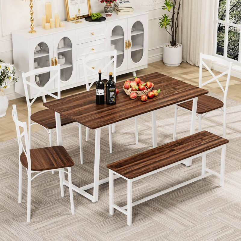 6 salles à manger avec une finition noyer foncé, idéales pour la cuisine, le coin-repas et le salon, style concis, minimaliste industriel rétro, fabrication en acier, chaises confortables à dossier incliné