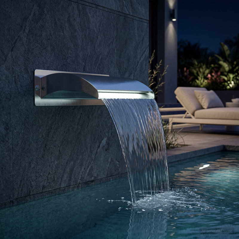 Pool Waterfall Stainless Steel 304 51 x 26 x 13Â cm Silver Pool Fountain, 13cm H x 51cm W x 26cm D