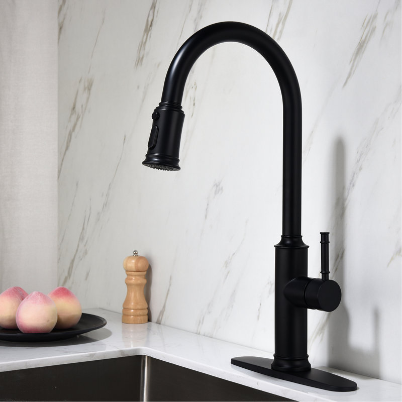 Matte Black Stainless Steel Kitchen Faucet With Pull Out , 360 High Nozzle Rotation, Single Lever For Water Temperature And Flow Control, Corrosion Treatment, Aerators Bubble Production Reduced