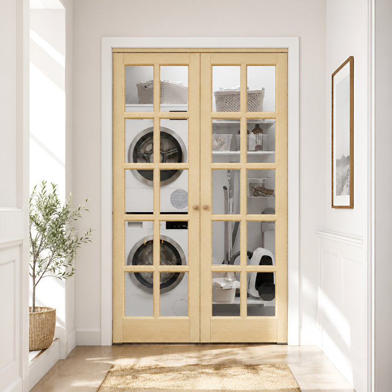 Double porte française 48 "x 80" 10 panneaux en verre transparent et bois massif avec quincaillerie d'installation, 48" x 80"