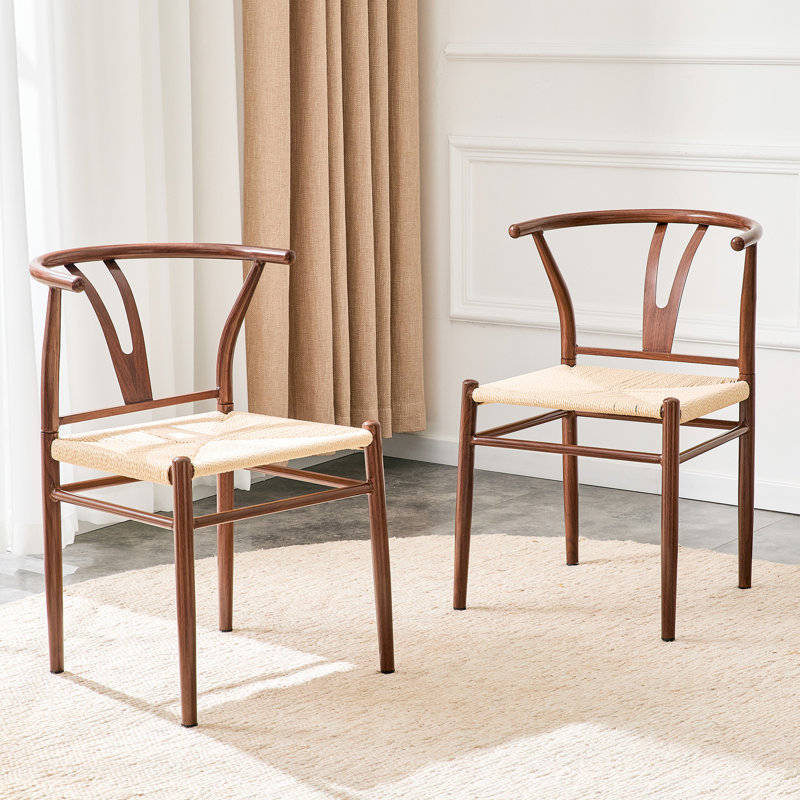 Chaises de salle à manger confortables, ensemble de 2 cordes en métal tissé, maison rustique moderne