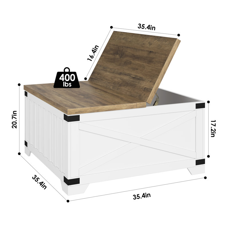 Table basse avec rangement relevable Locascio Farmhouse, Brun / blanc