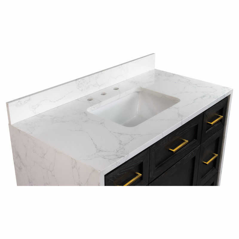 Akalya 42'' Waterfall Bathroom Vanity with Engineered Stone Vanity Top, Dark Oak/White